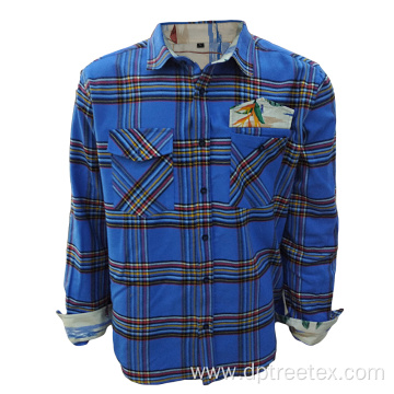 Custom Printed Collar Men's Plaid Casual Flannel Shirt